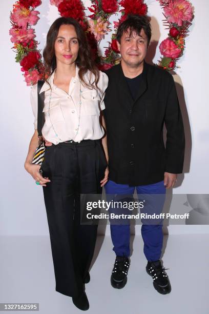 Artist Adel Abdessemed and his wife Julia Abdessemed attend Louis Vuitton Parfum hosts dinner at Fondation Louis Vuitton on July 05, 2021 in Paris,...