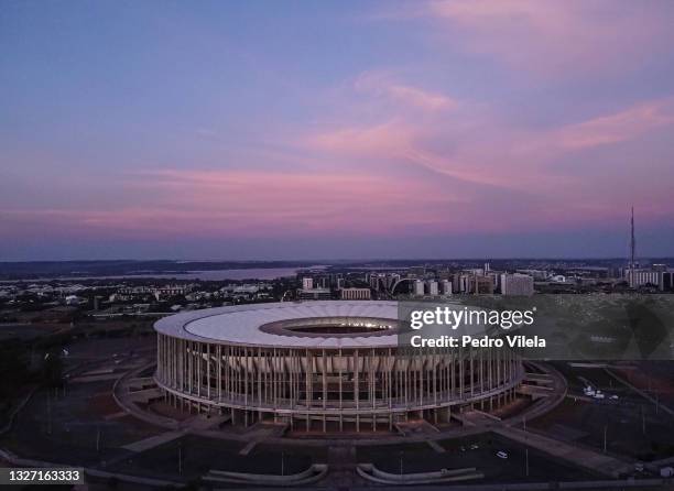 Aerial view of Mané Garrincha Stadium a day before the semi-final match of Copa America between Brazil and Peru on July 05, 2021 in Brasilia, Brazil.