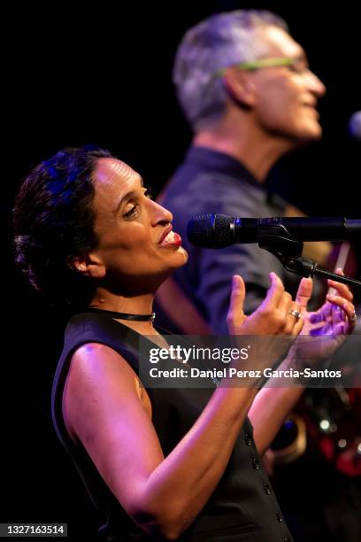 Israeli singer Achinoam Nini aka Noa performs onstage at Cervantes Theater during Terral festival on July 05, 2021 in Malaga, Spain.