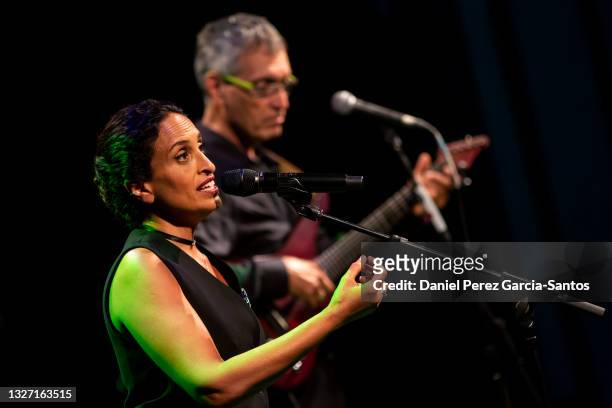 Israeli singer Achinoam Nini aka Noa performs onstage at Cervantes Theater during Terral festival on July 05, 2021 in Malaga, Spain.