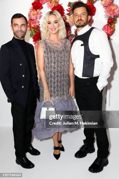 Nicolas Ghesquiere, Katy Perry and Orlando Bloom attend the Louis Vuitton Parfum Dinner at Fondation Louis Vuitton on July 05, 2021 in Paris, France.