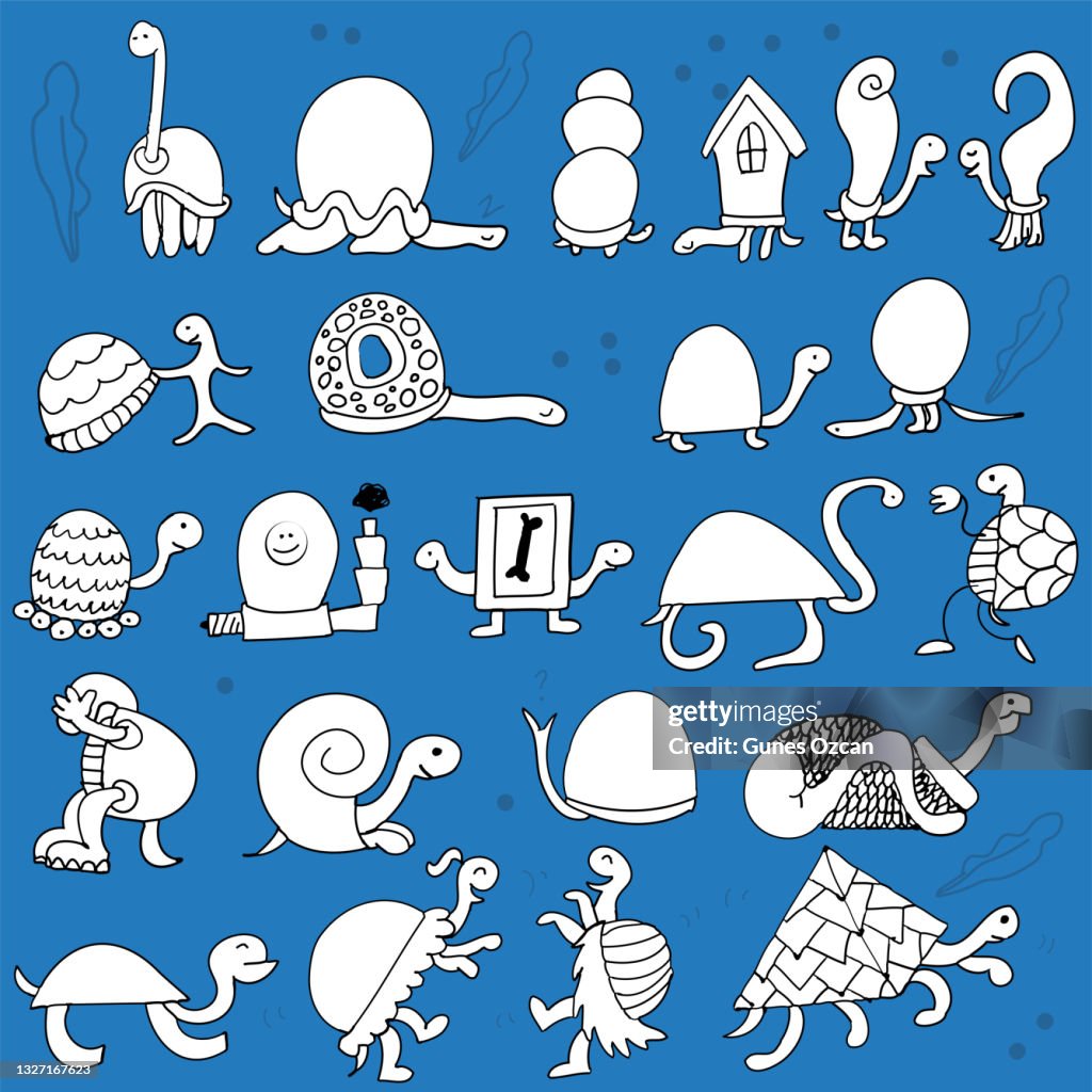 Hand drawn Turtle Doodles Pattern