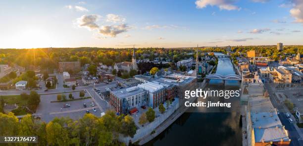 aerial cityscape in cambridge, ontario, canada - ontario canada bildbanksfoton och bilder
