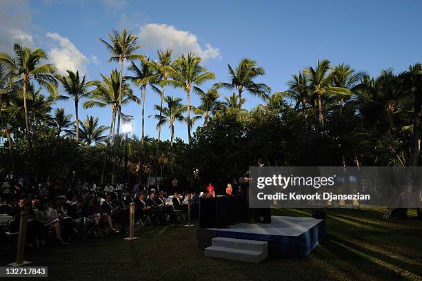 President Barack Obama speaks during a news conference at the conclusion of the Asia-Pacific Economic Cooperation Summit on November 13, 2011 in...