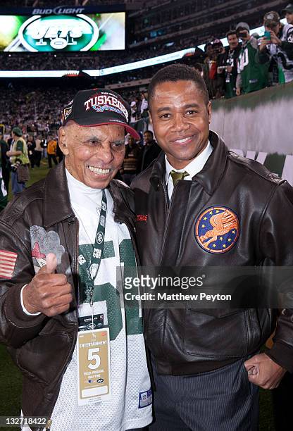 Actor Cuba Gooding Jr. Poses with Tuskegee Airman Dr. Roscoe Brown participate in The NFL And Red Tails Salute To The Tuskegee Airmen On Veteran's...