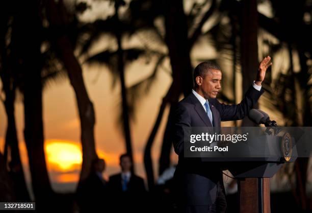 President Barack Obama delivers remarks at a press conference after the closing plenary session of the Asia-Pacific Economic Cooperation summit at...