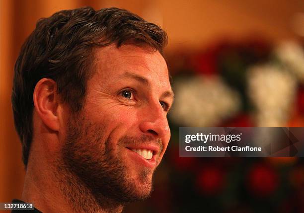 Australian captain Lucas Neill speaks to the media during an Australian Socceroos media conference at the Royal Orchid Sheraton on November 14, 2011...