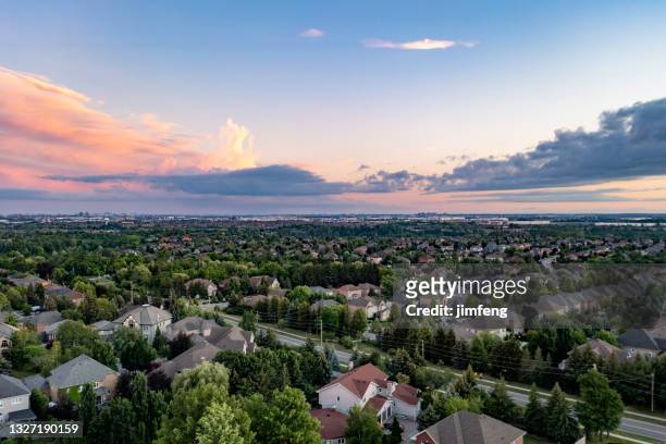 aerial view of rutherford road and islington ave., detached and duplex house at woodbridge in vaughan, ontario, canada - ontario canada stock pictures, royalty-free photos & images