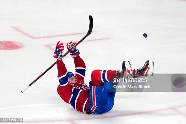 Josh Anderson of the Montreal Canadiens celebrates after scoring the game-winning goal to give his team the 3-2 win against the Tampa Bay Lightning...
