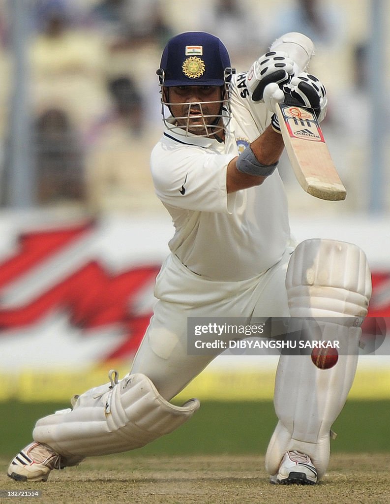 India's Sachin Tendulkar plays a shot du