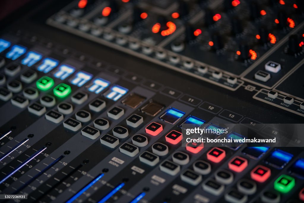 Professional Sound And Audio Mixer Control Panel With Buttons And ...
