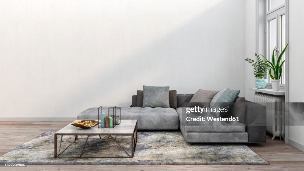 Modern living room interior with white wall