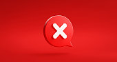 White cross check mark icon button and no or wrong symbol on reject cancel sign button negative checklist background with decline option box. 3D rendering.