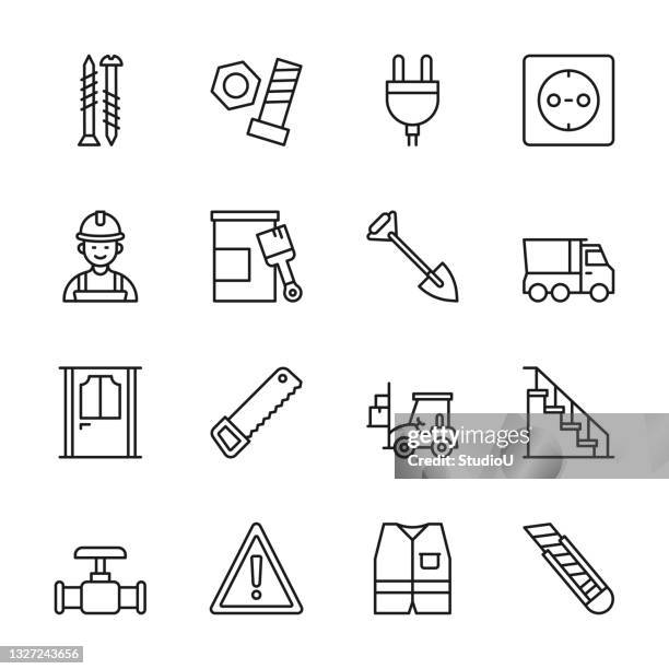 construction line icons - landscape maintenance stock illustrations