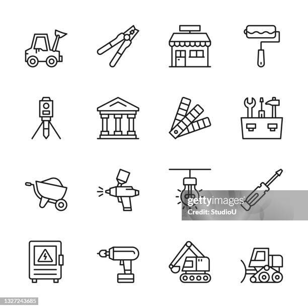 construction line icons - mechanical contractor stock illustrations