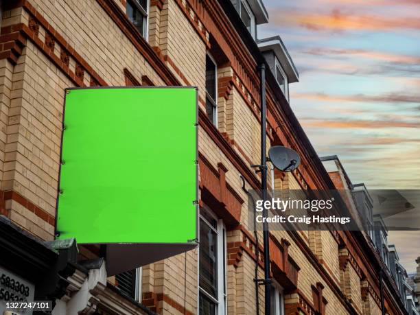 apartment flat house european city centre property for sale or rent sign advertising billboard green screen chromakey with copy space - placard imagens e fotografias de stock