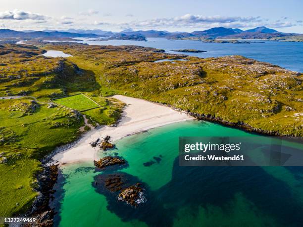 uk, scotland, aerial view of bosta beach in summer - day lewis imagens e fotografias de stock