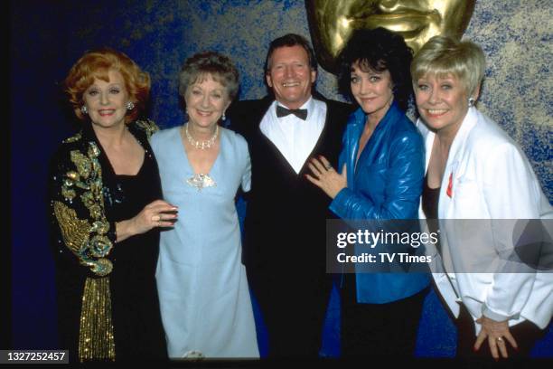 Barbara Knox, Thelma Barlow, Johnny Briggs, Amanda Barrie and Liz Dawn photographed at the BAFTA Film and Television Awards at the Royal Albert Hall...