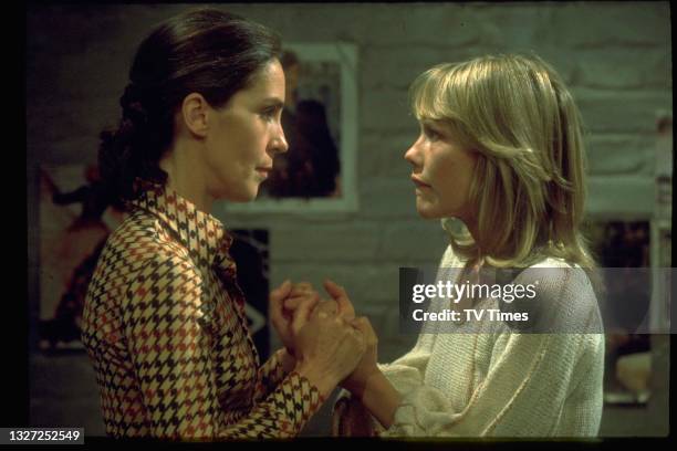 Actresses Tessa Wyatt and Sonia Graham in character as Chantal Wiltshire and Martha Parrish in prison drama Within These Walls, circa 1975.