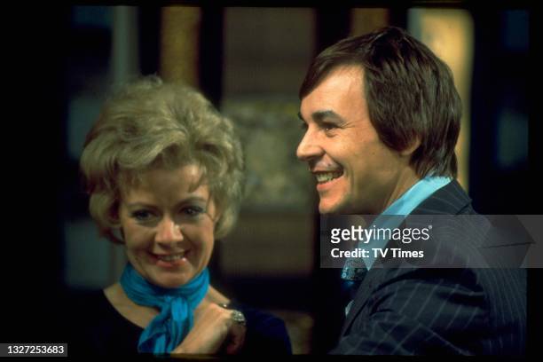 Actors Elizabeth Morgan and Barry Evans in television soap Crossroads, circa 1975.
