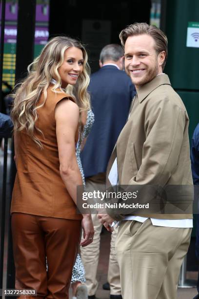 Olly Murs and Amelia Tank attend Wimbledon Championships Tennis Tournament Day 8 at All England Lawn Tennis and Croquet Club on July 06, 2021 in...