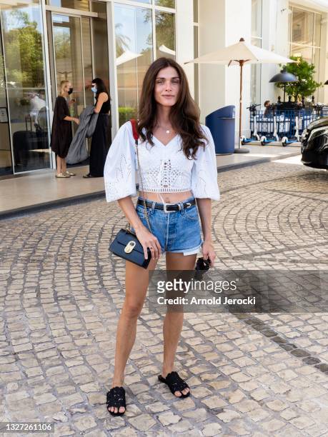 Elisa Sednaoui is seen at the Martinez Hotel during the 74th annual Cannes Film Festival on July 06, 2021 in Cannes, France.