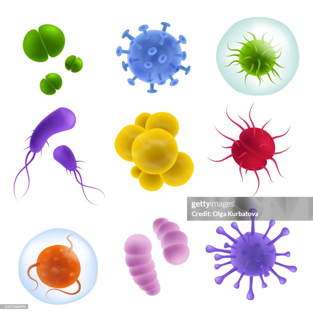 Patogen Realistic Viruses Types 3d Bacteria And Germs Microorganism Shapes And ...