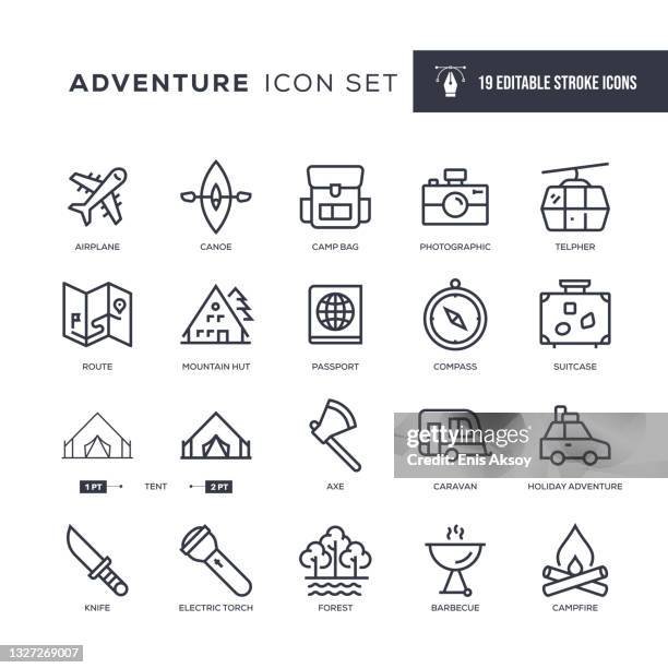 adventure editable stroke line icons - swiss army knife stock illustrations