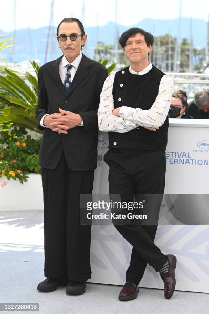 Ron Mael and Russell Mael attend the "Annette" photocall during the 74th annual Cannes Film Festival on July 06, 2021 in Cannes, France.