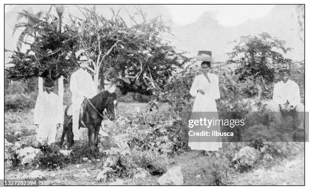 antique black and white photograph: site of ponce de leon's home at capara, puerto rico - ponce de leon stock illustrations
