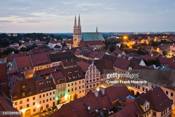 Germany View from the city hall tower of the historical old town with Untermarkt and Peterskirche in Goerlitz, Germany, on July 2, 2021.