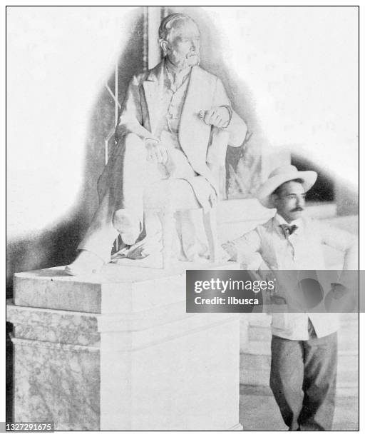 antique black and white photograph: statue of thomas terry, in terry theater, cienfuegos, cuba - pacific theatres stock illustrations