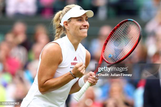 Angelique Kerber of Germany celebrates victory after winning her Ladies' Singles Quarter-Final match against Karolina Muchova of The Czech Republic...