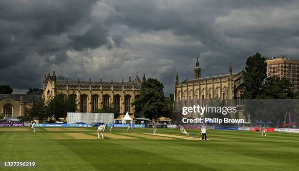 Daniel Worrall of Gloucestershire bowls to Robbie White of Middlesex during the LV= Insurance County Championship match between Gloucestershire and...