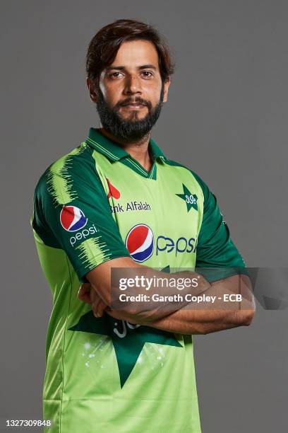 Imad Wasim of Pakistan poses during a portrait session at The Incora County Ground on July 05, 2021 in Derby, England.