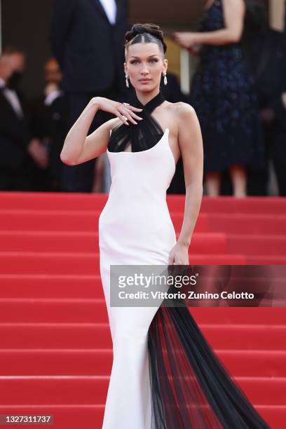 Bella Hadid attends the "Annette" screening and opening ceremony during the 74th annual Cannes Film Festival on July 06, 2021 in Cannes, France.