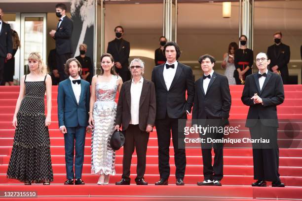Angele, Simon Helberg, Marion Cotillard, director Leos Carax, Adam Driver, Russel Mael and Ron Mael attend the "Annette" screening and opening...