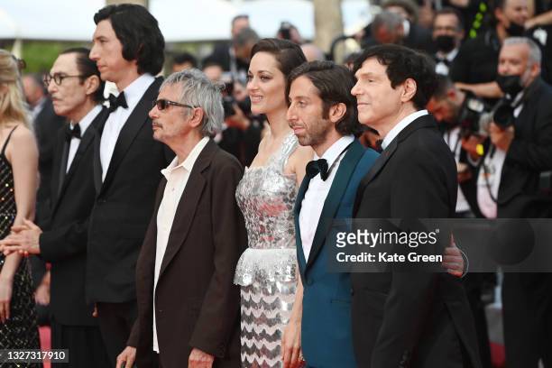 Angele, Ron Mae, Adam Driver, Simon Helberg, Marion Cotillard, director Leos Carax and Russell Mael attend the "Annette" screening and opening...