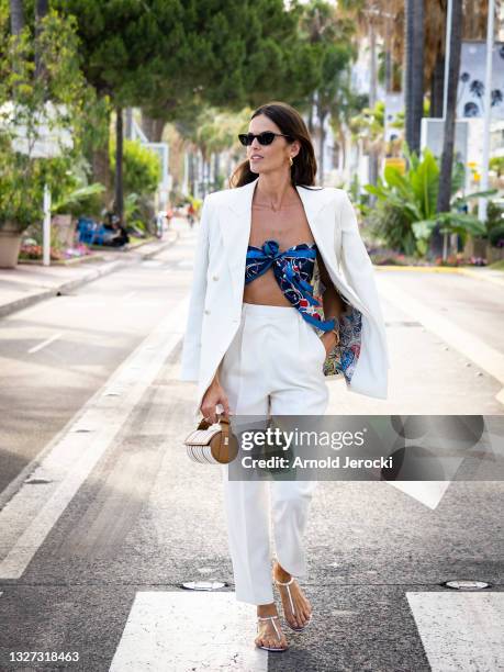 Izabel Goulart is seen on the croisette during the 74th annual Cannes Film Festival on July 06, 2021 in Cannes, France.