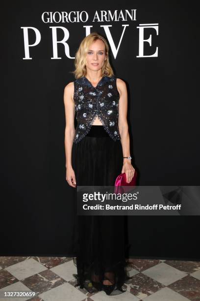 Diane Kruger attends the Giorgio Armani Prive Haute Couture Fall/Winter 2021/2022 show as part of Paris Fashion Week on July 06, 2021 in Paris,...