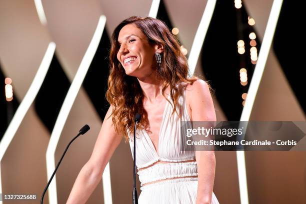 Mistress of ceremonie Doria Tillier during the opening ceremony of the 74th annual Cannes Film Festival on July 06, 2021 in Cannes, France.