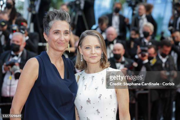 Alexandra Hedison and Jodie Foster attend the "Annette" screening and opening ceremony during the 74th annual Cannes Film Festival on July 06, 2021...