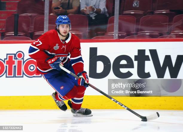 Alexander Romanov of the Montreal Canadiens skates against the Tampa Bay Lightning during Game Four of the 2021 NHL Stanley Cup Final at the Bell...