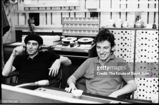 American singer songwriter Bruce Springsteen and E Street Band guitarist Steve Van Zandt pose for a portrait in March, 1980 at The Power Station, a...