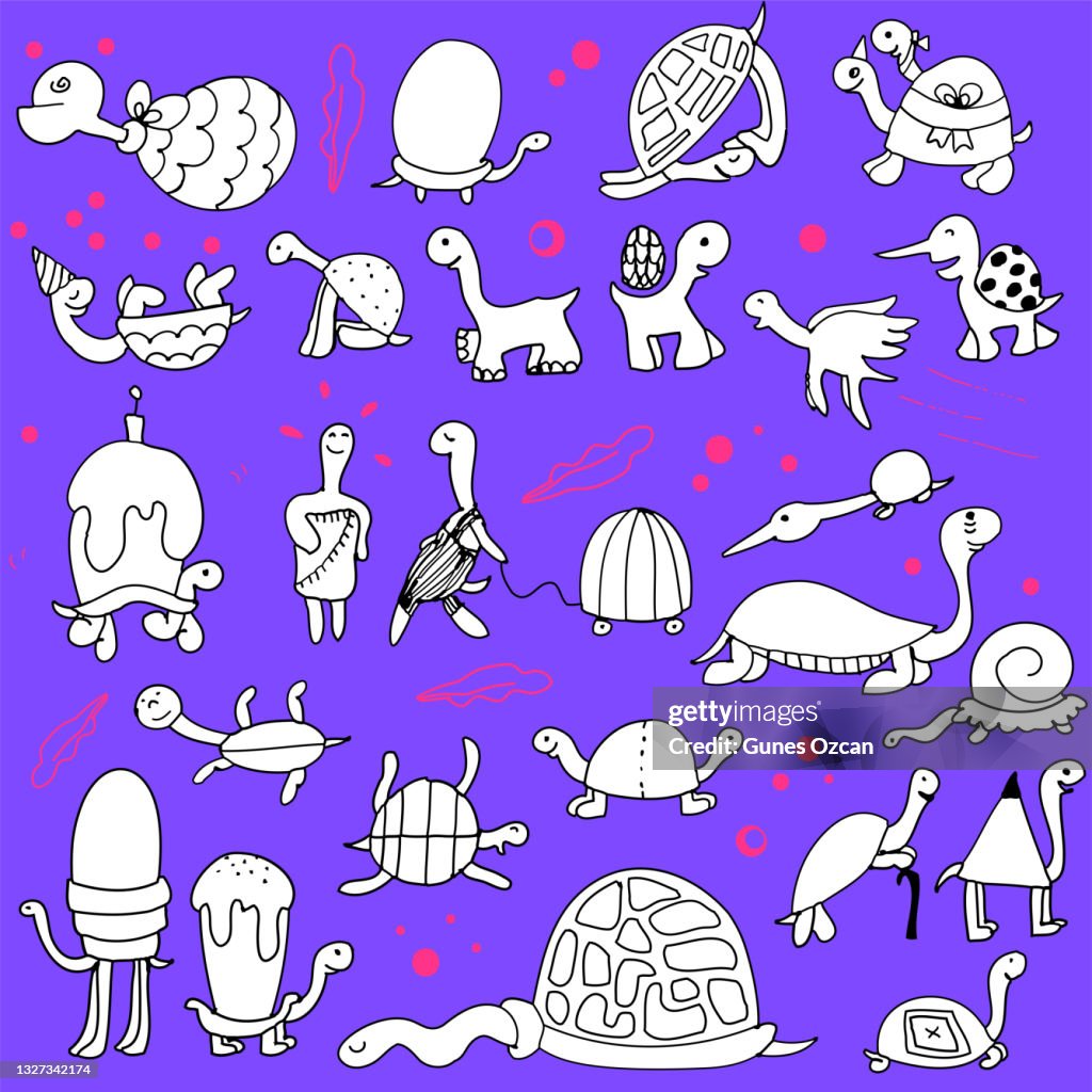 Hand drawn Turtle Doodles Pattern