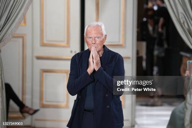 Fashion designer Giorgio Armani walks the runway during the Giorgio Armani Prive Couture Haute Couture Fall/Winter 2021/2022 show as part of Paris...