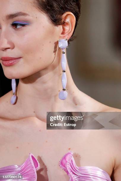 Jewerly detail at the Giorgio Armani Prive Haute Couture Fall/Winter 2021/2022 show as part of Paris Fashion Week on July 6, 2021 in Paris, France.