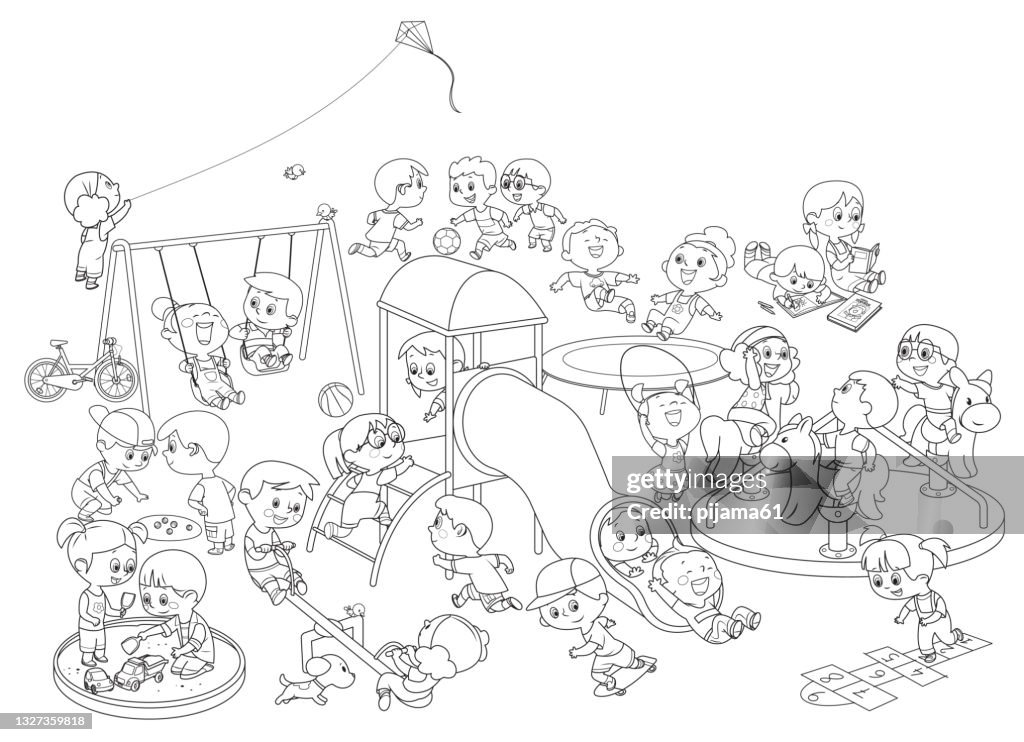 Black And White, Happy kids having fun on the playground