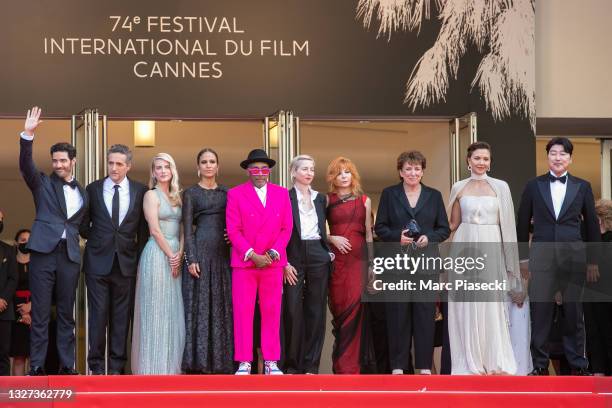 Members of the jury Tahar Rahim, Kleber Mendonca Filho, Melanie Laurent, Mati Diop, Spike Lee, Jessica Hausner, Mylene Farmer, French Minister of...