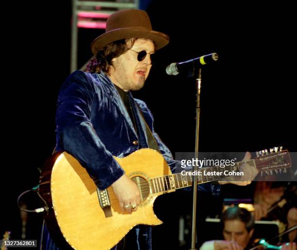 Italian singer-songwriter and musician Zucchero sings at the 1998 MusiCares benefit dinner on February 23, 1998 in New York, New York. Luciano...